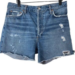 Agolde Distressed Cut Off Blue Denim Shorts Size 31